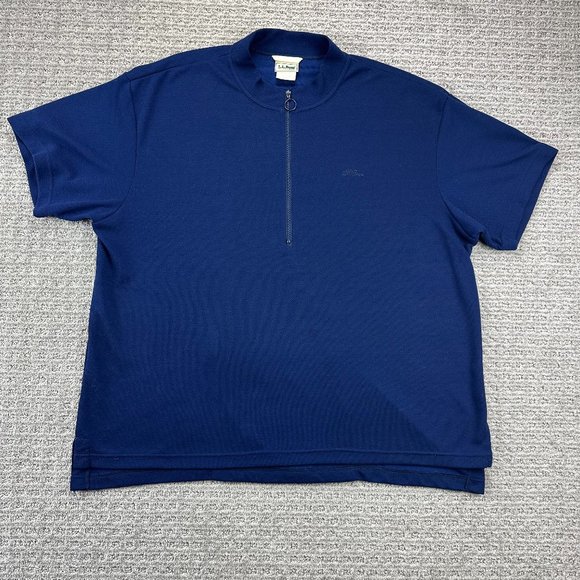 Vintage L.L. Bean Shirt Men Large Navy Blue 1/4 Zip Made in USA Embroidered Logo - Picture 1 of 11